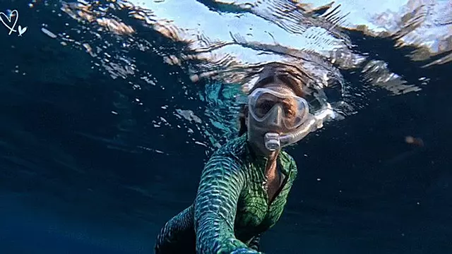 Carissa in Underwater topless in Aliigator dive skin in the spring part one