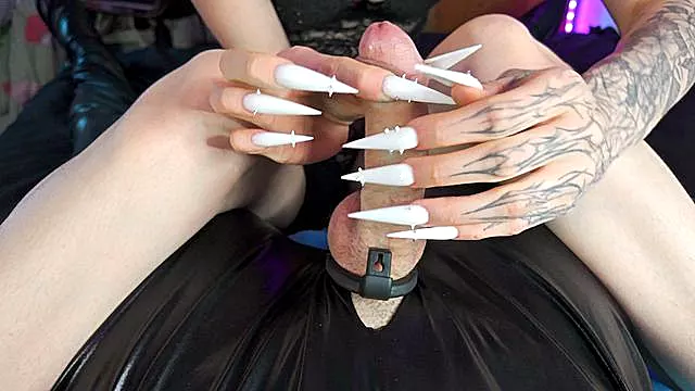 Long Sharp Nails Scratching Handjob And Sounding His Peehole Until He