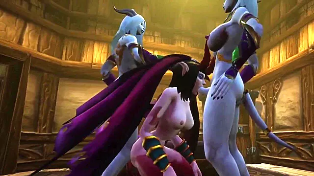Futa Draenei Fucks Demon Girl in Warcraft Threesome Parody
