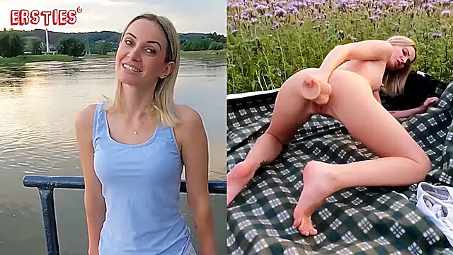 Blonde German Amateur Micky Muffin Shakes Hard with Big Dildo Outdoor