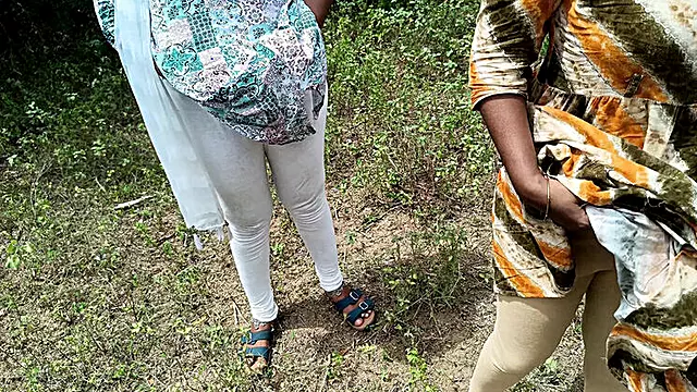 Outdoor Blowjob and Breast Licking with Tamil Aunty Threesome in Jungle