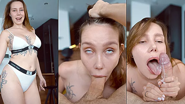 Morning Bliss POV: Wife in Calvin Klein Lingerie Sucks and Strokes Hubby to a Creamy Finish