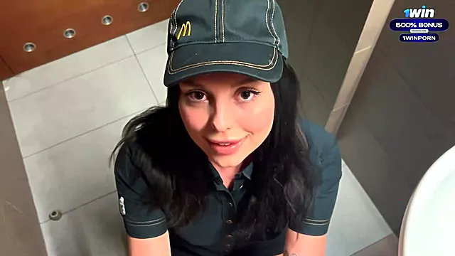 Risky public fuck-fest in the toilet. Fucked a McDonald's worker because of squirted soda! - Eva Soda gone