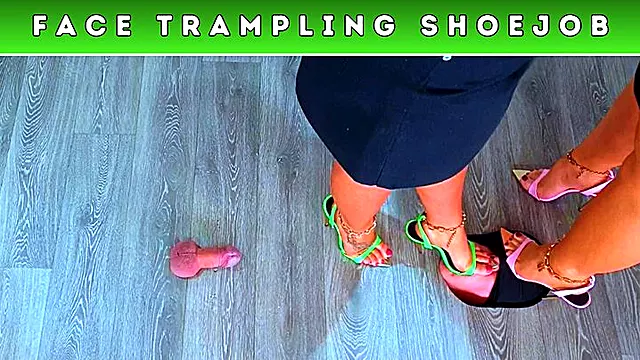 Goddess Amber & Miss Lucy - Crushing Your Face & Draining Your Balls Under Our Sticky Party Heels (225A) - Sky Cam - Face Trampling Shoejob
