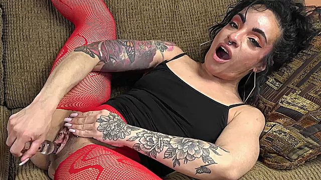 Dacey Rips Her Fishnets for Some Solo Fun