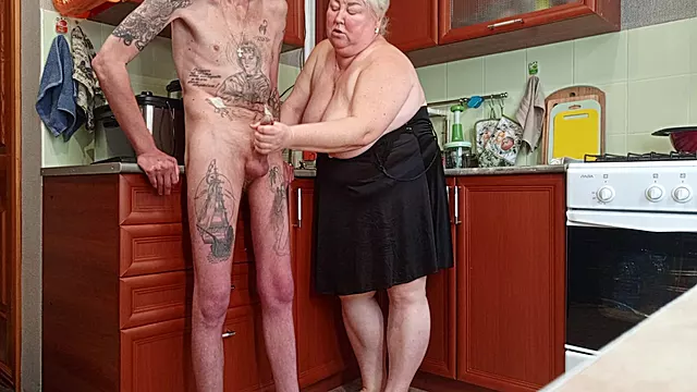 I Came to the Kitchen and Flashed My Cock to My Stepmom and She Jerks off and Sucks It Until I Cum