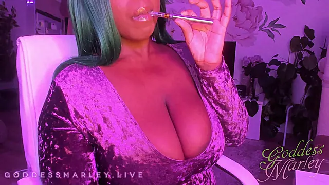 Curvaceous Smoke Show Shows Off In Velvet - Smoking Fetish, Cock Tease, Webcam - Goddess Marley