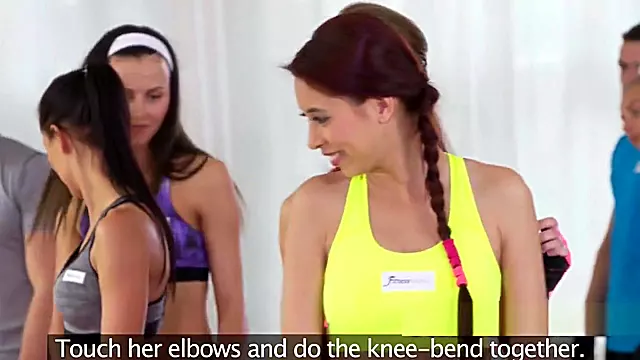 Redhead Asian babe licked by fitness coach