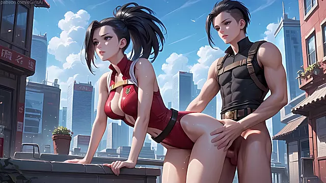 Yaoyorozu Momo seduces a guy with a standing split