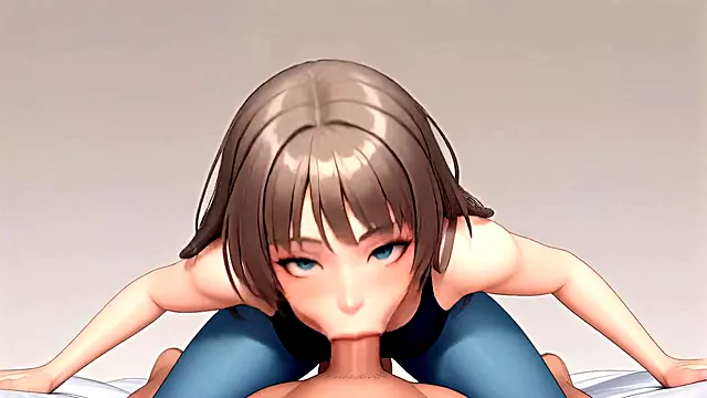 AI Generated - Curvy Blue Sports Bra Girl POV Messy Titfuck Bedroom