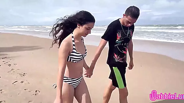 Skinny Teen Brunette Gives Tight Pussy on Beach - Cowgirl & Doggy Style