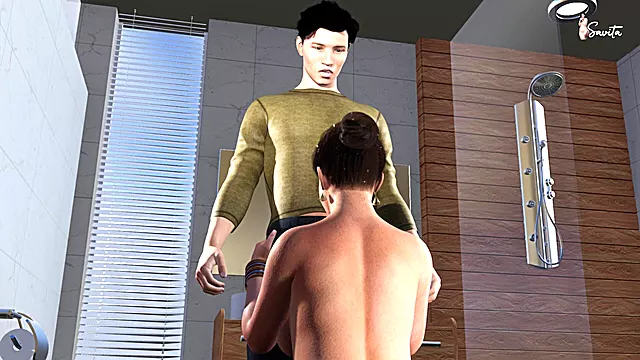 My Friend's Hot Stepmom Has Rough Sex with Me in the Bathroom