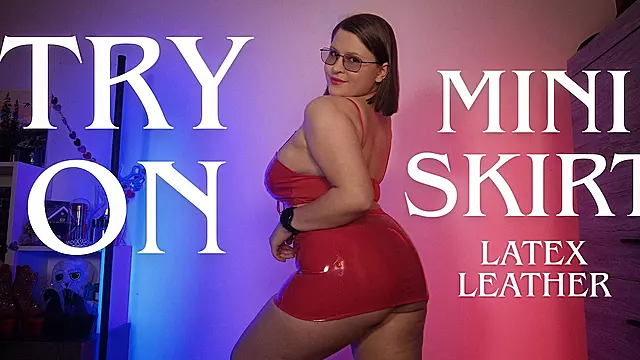 Latex and Leather Mini Skirt Try-on: Shiny Fits on Curvy Body
