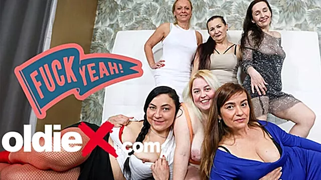 6 Horny Grannies Fucking with Sex Toys - Lesbian Orgy for OldieX
