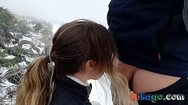 Public Blowjob in the Snow with a Sexy Teen Babe