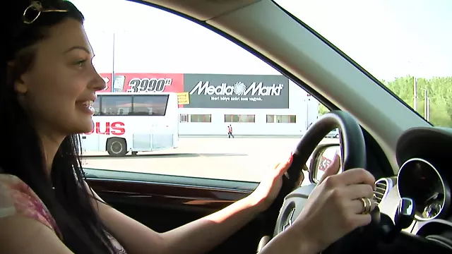 Stacked Aletta Ocean doing driving test