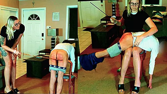 Ung Mand Kvinde, Han Spiller Den Af Foran, Spank Min Mor, Stedmor, Endefuld Over Knæet, Forrest Spanking