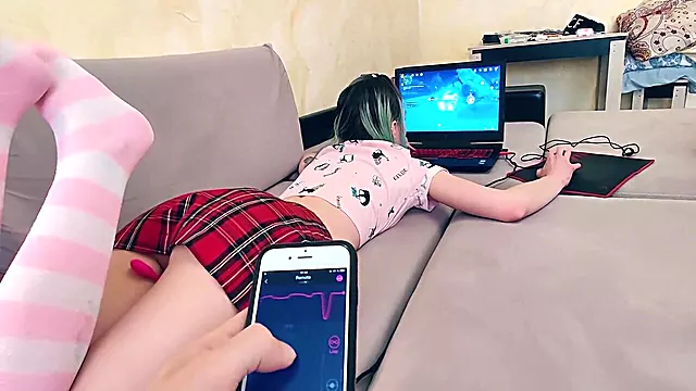 Caught My Stepsister With A Vibrator While She Was Playing A Game And Fucked Her