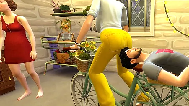 Two Grandmothers Do Their Workout Bike Session on Their step Nephew's Face