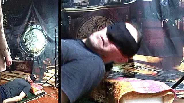 Alice trampling on a head in nylons (two view)