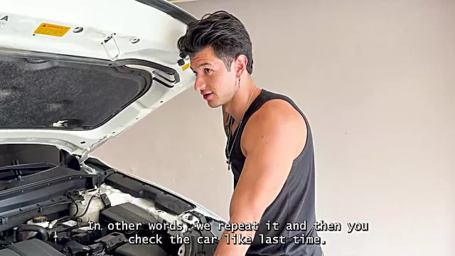 Hot Brunette Offers Her beutiful big tits and bounces on the big dick of her Mechanic