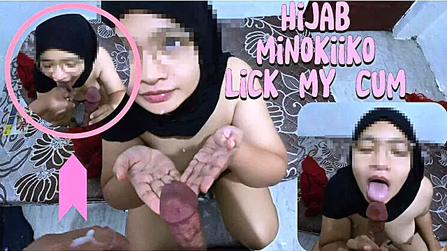Hijab Muslim Girl Gives Hot Blowjob and Swallows Cum - Indonesian Cousin Fuck