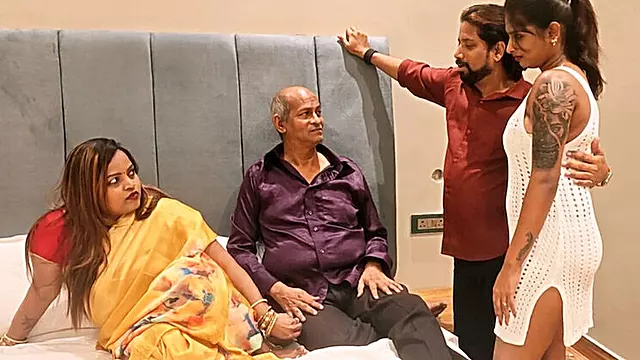 Hardcore Threesome Foursome Gangbang with Indian Bhabhi Tejaswini, Old Father-in-Law, and Step Son