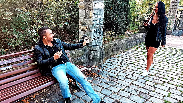 Busty raven hooks up in the park with a guy she met on Tinder