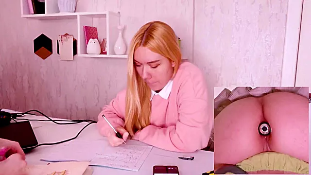 Helping my stepsister with homework but she's too distracted with vibro plug in her ass!