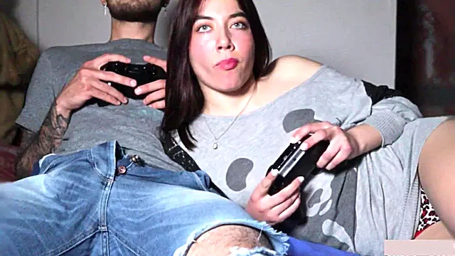 My Friend's Girlfriend Sucks My Cock POV-style to Win Me In FIFA (Anal)