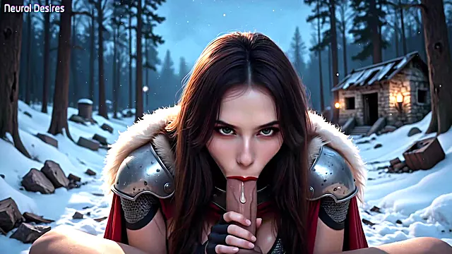 Buxomy Viking Warrior Penetrates in Snowy Desire Woods