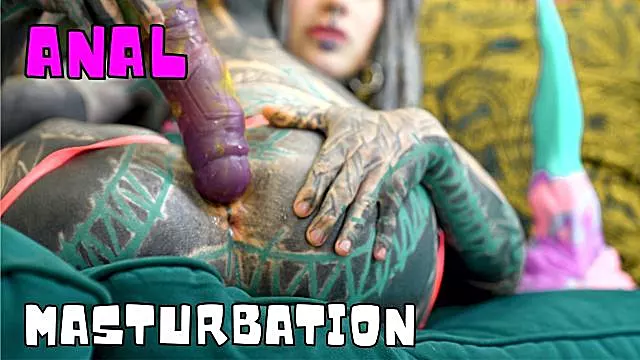 Solo Tattooed Bombshell Exploring Anal Toys In Lingerie
