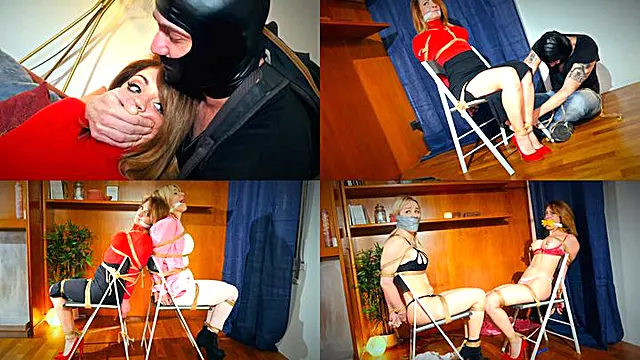 Atdas A La Silla, Amarradas Con Cinta, Atadas Co Cuerdas, Clasico, Pareja Sometida Bondage