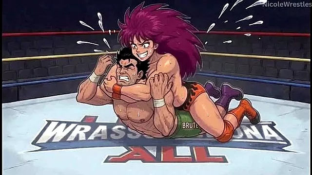 Mixed wrestling cartoon style AI: Barbra vs Logan part 1 FHD