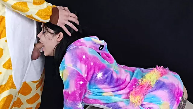 Gagging from a deep throat because his cock is huge