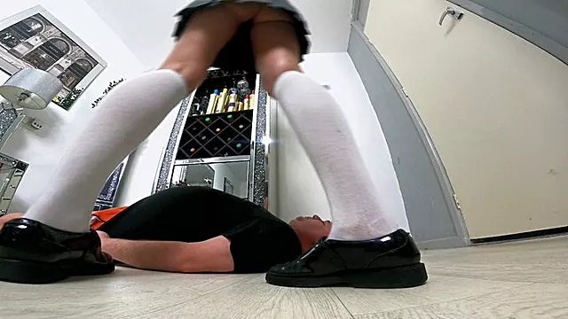 Schoolgirl Danielle Jumping Stomping Trampling In Her Chunky T-Bar Shoes FLOOR CAM