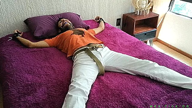College Freshman Hermes Has Not Yet Proven That He Is A Tough Guy. For This Reason His Room Mate Luis Ballgagged & Tied Him To The Bed. Now Hermes Is Ready For a Very Ticklish Test Of Courage!