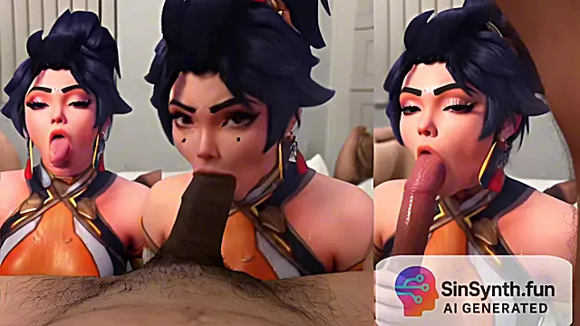 Anran from Overwatch (in-game & fanedit side-by-side) ai POV Blowjob