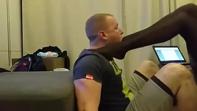 German Mistress In Nylon Stockings Makes Her Sexy Male Slave Swallow Her Foot