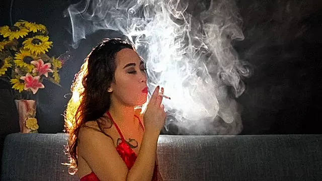 Venicia in Red Tassels Sensual Smoking