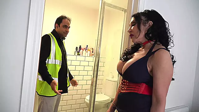 Hot British MILF Gets Deep Throat Blowjob from Plumber - Big Fake Tits & Squirting Action