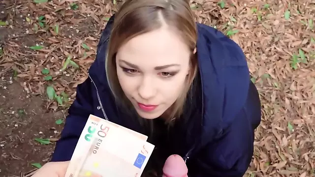 For money lovely girl blows stranger in park and not only