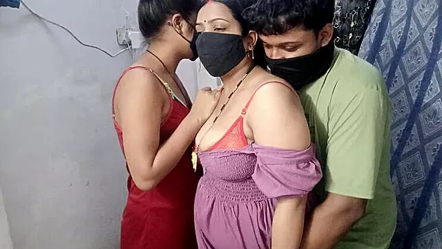 Desi Wife and Sister-in-Law Threesome - Hot Indian Homemade Sex with Big Tits