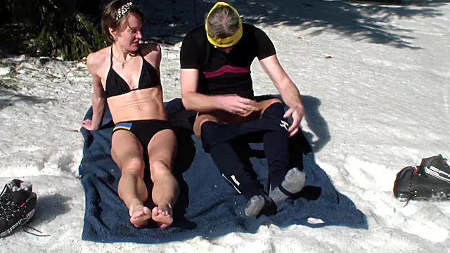 Rare sex video - fucking on ski in he winter forrest