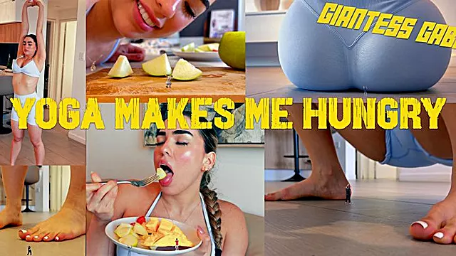 YOGA makes me HUNGRY - 1080 Giantess Gabi Steps on, Sits on, Belly squishes, then Eats tiny men