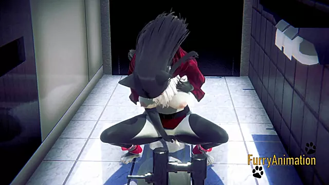 Furry Hentai - Black Kitty Fingering in a Japanese Toilet