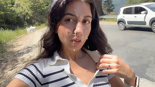 Hottie Doesnt Mind Getting Cum on Her Face for a Public Walk - Cumwalk