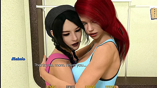3D hentai visual novel featuring busty redhead and brunette characters