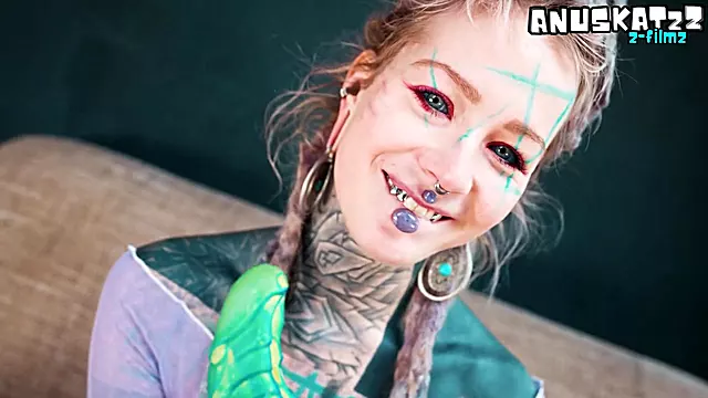 Anal Fuckl Hippie Tattooed Self fucking with a Dildo