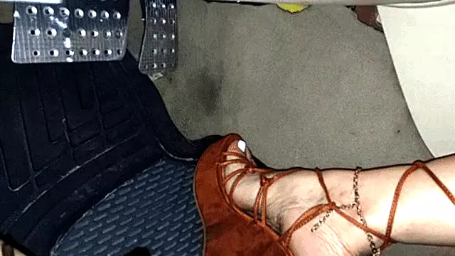 Pedalpumping & Driving In Brown Lace Wedges